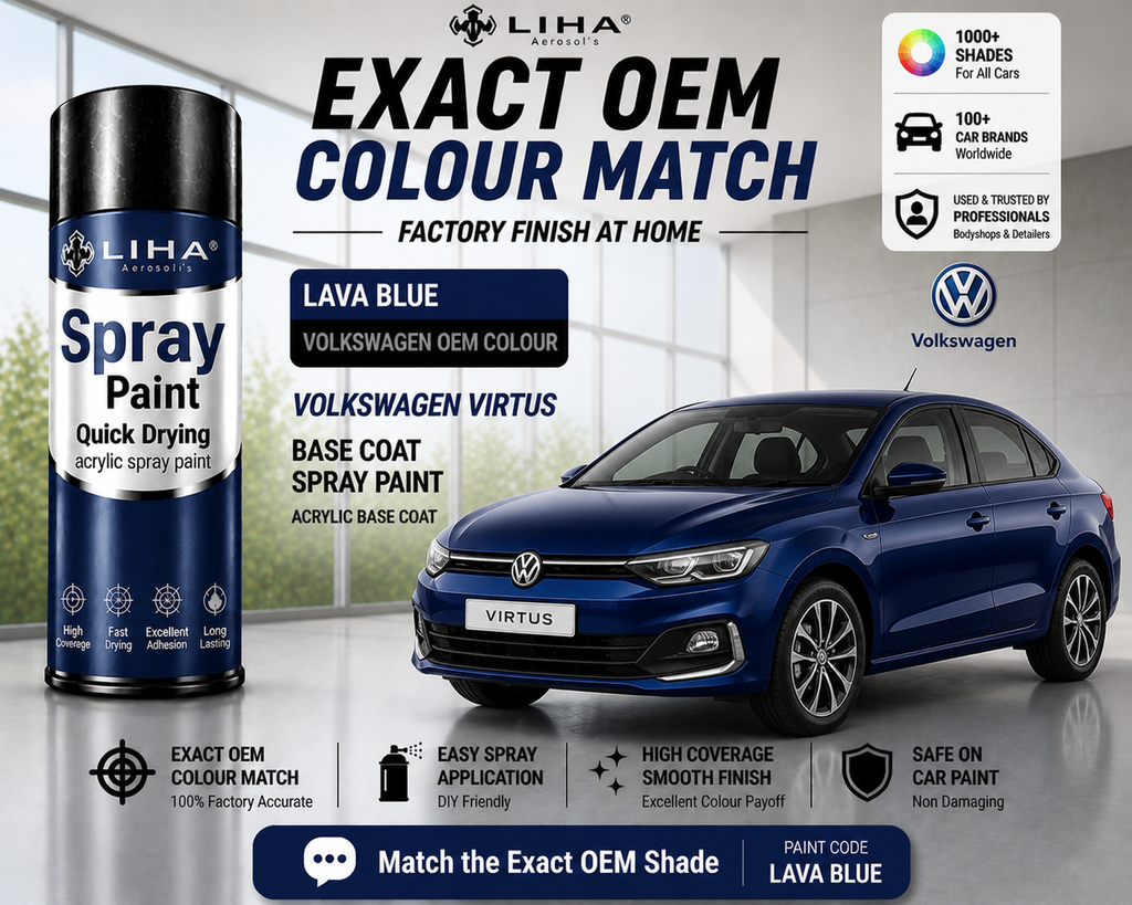 Volkswagen Virtus Lava Blue Metallic (LW5Q) PU Spray Paint – OEM Factory Match Car Paint | LIHA Aerosols