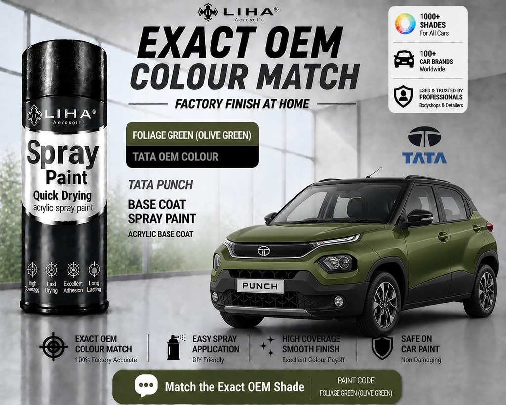 Tata Punch Foliage Green (Olive Green) PU Spray Paint – OEM Factory Match Car Paint | LIHA Aerosols