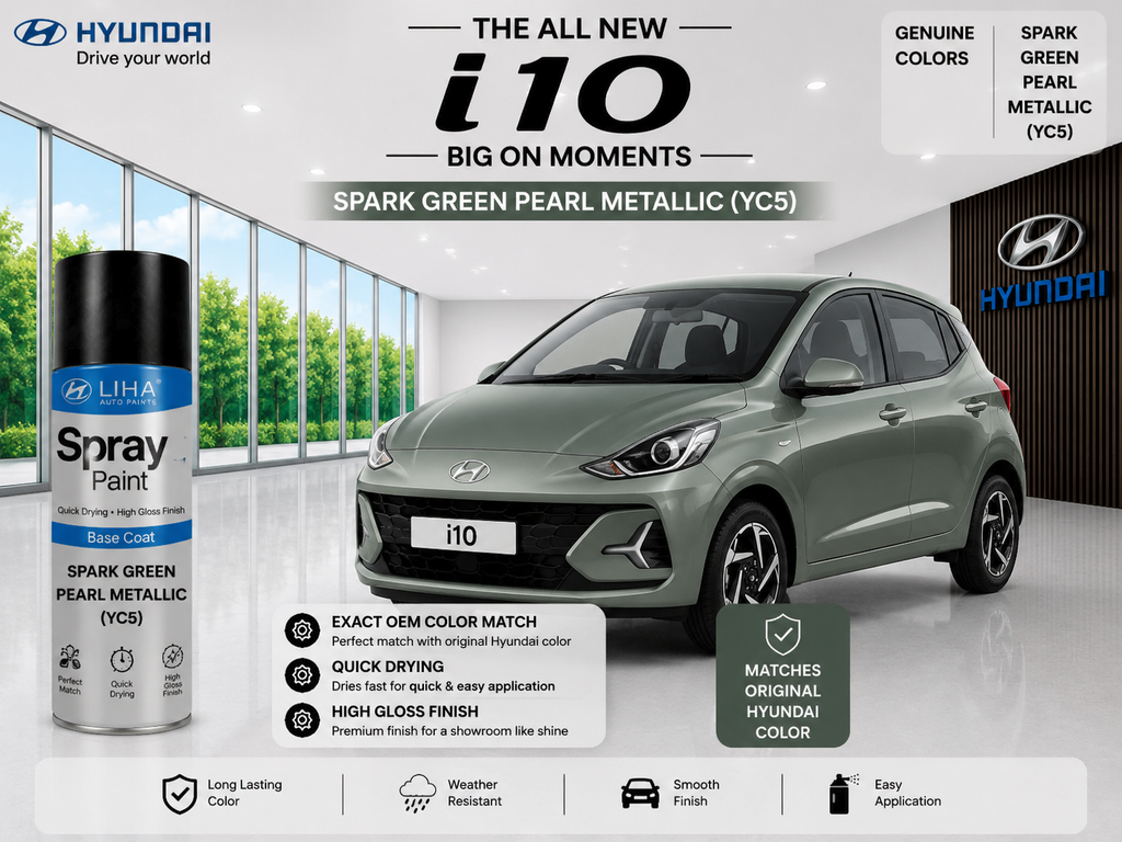 Hyundai i10 Spark Green Pearl Metallic YC5 Spray Paint – OEM Factory Match Car Touch Up Paint | LIHA Aerosols 400ml
