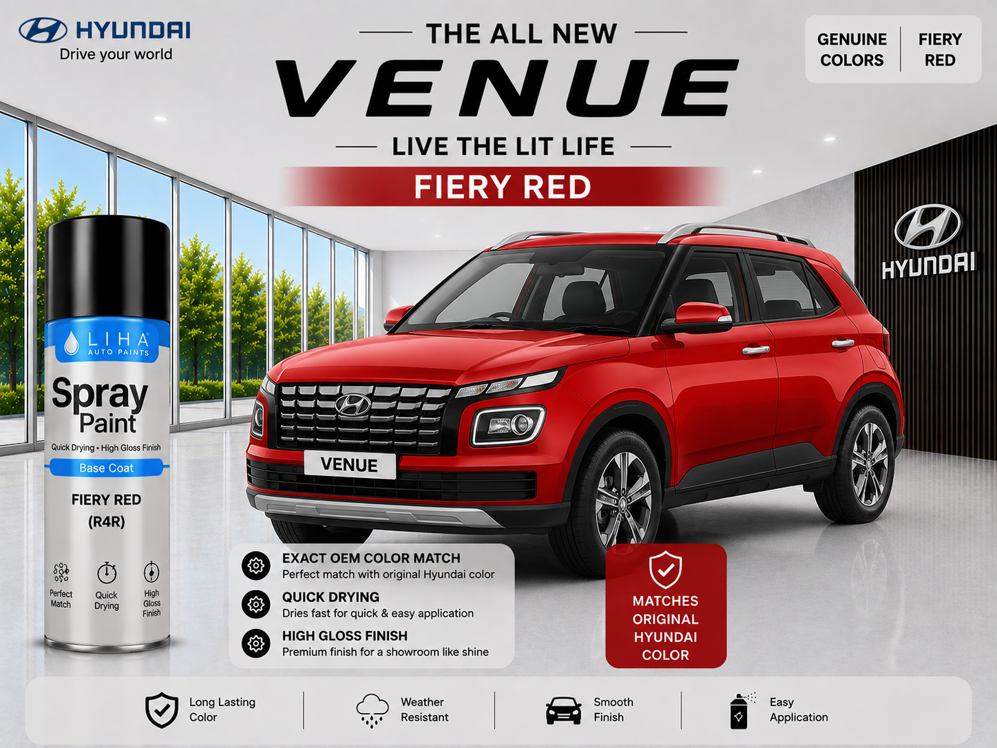 Hyundai Venue Fiery Red R4R Spray Paint – OEM Factory Match Car Touch Up Paint