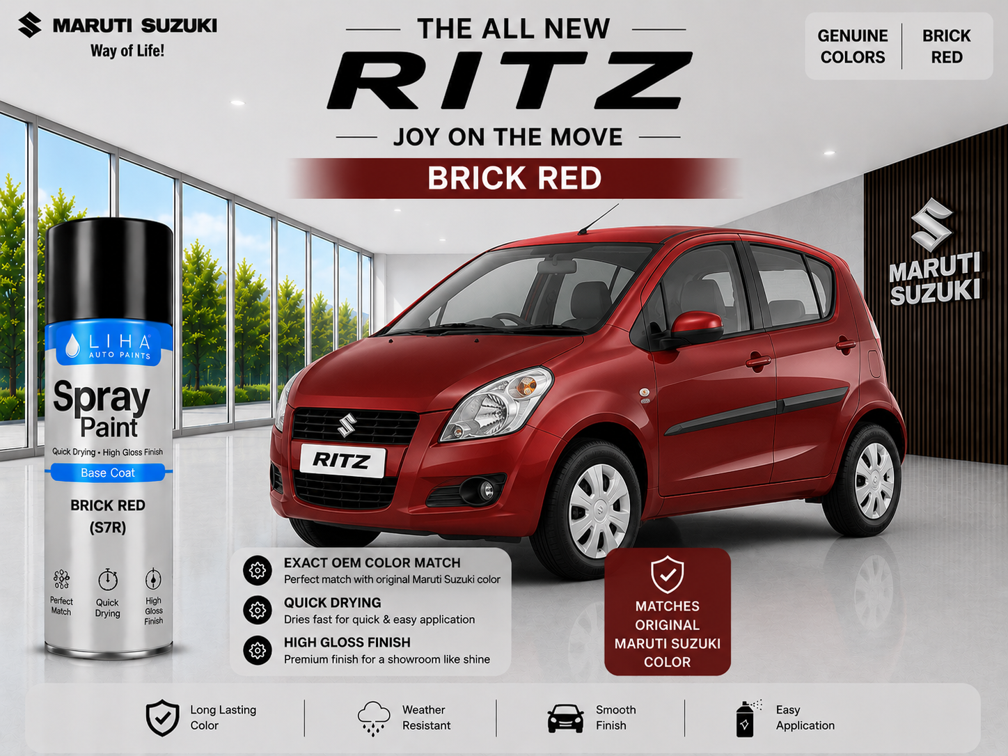 Maruti Suzuki Ritz Fire Brick Red Pearl ZLB Spray Paint – OEM Factory Match Car Touch Up Paint
