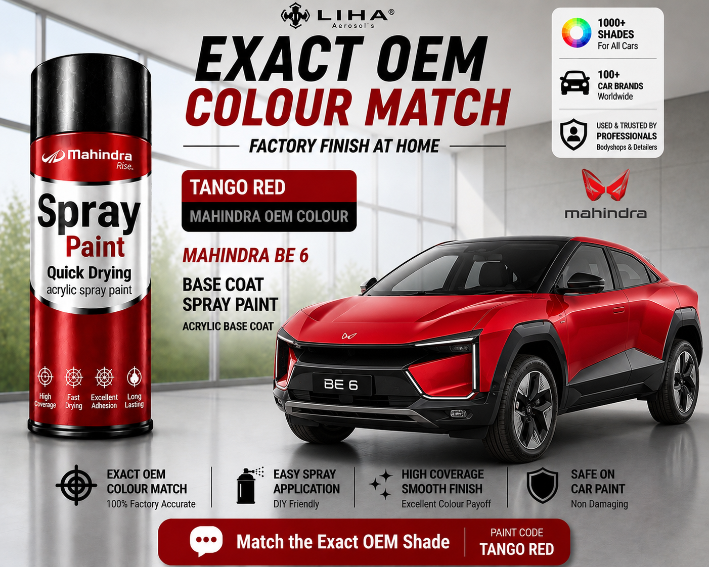 Mahindra BE 6 Tango Red Touch Up Spray Paint | OEM Automotive Aerosol Paint for Scratch Repair
