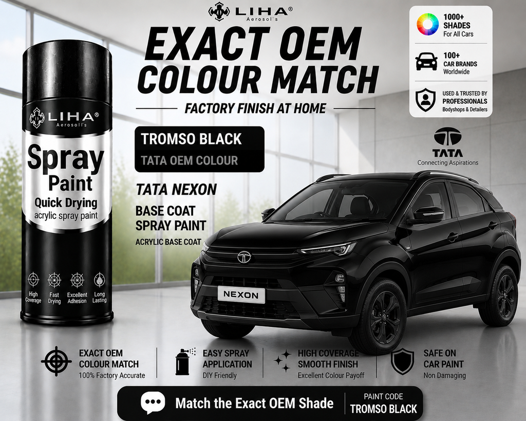 Tata Nexon Tromso Black Touch Up Spray Paint | OEM Automotive Aerosol Paint for Scratch Repair