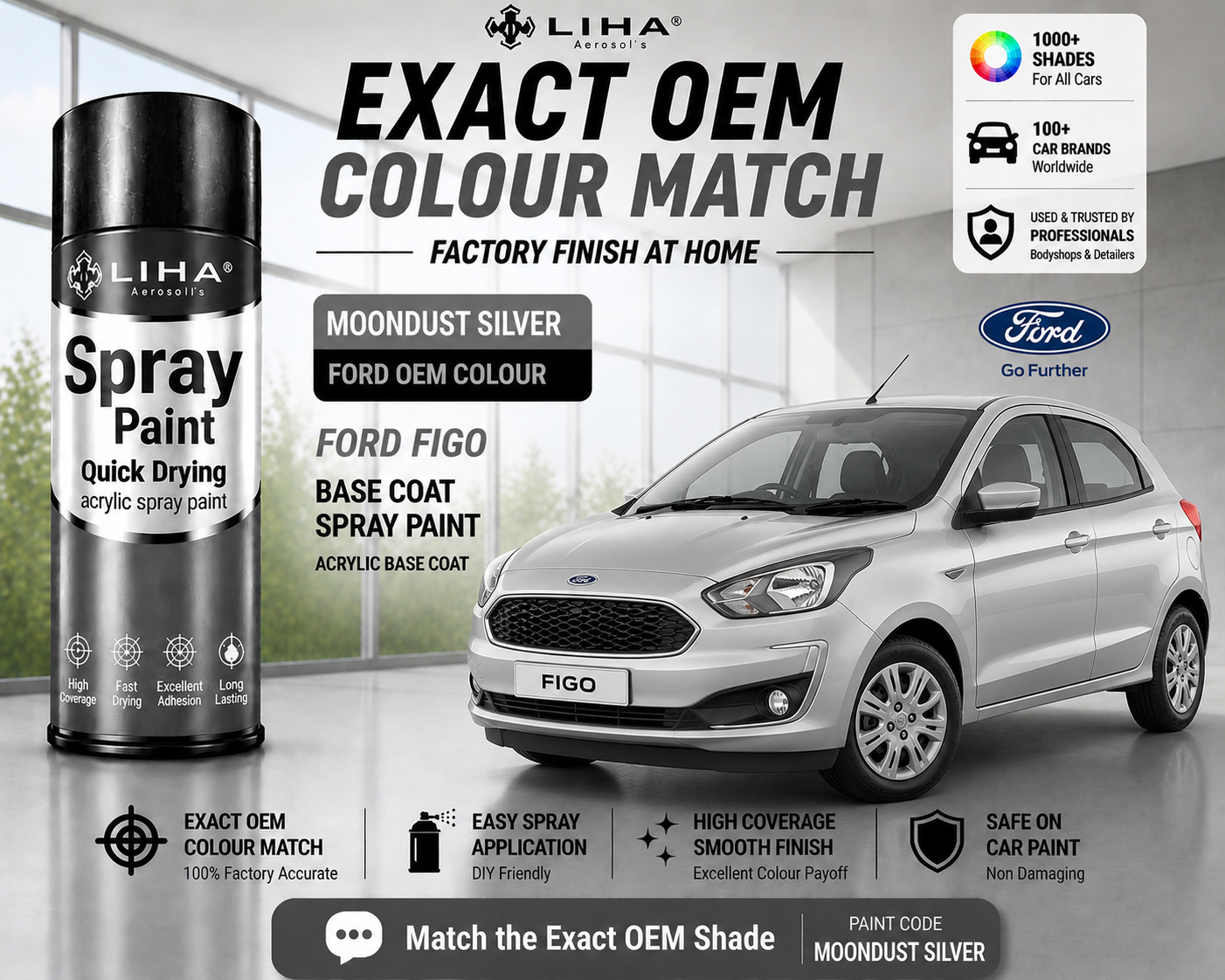 Ford Figo Moondust Silver Touch Up Spray Paint | OEM Automotive Aerosol Paint for Scratch Repair