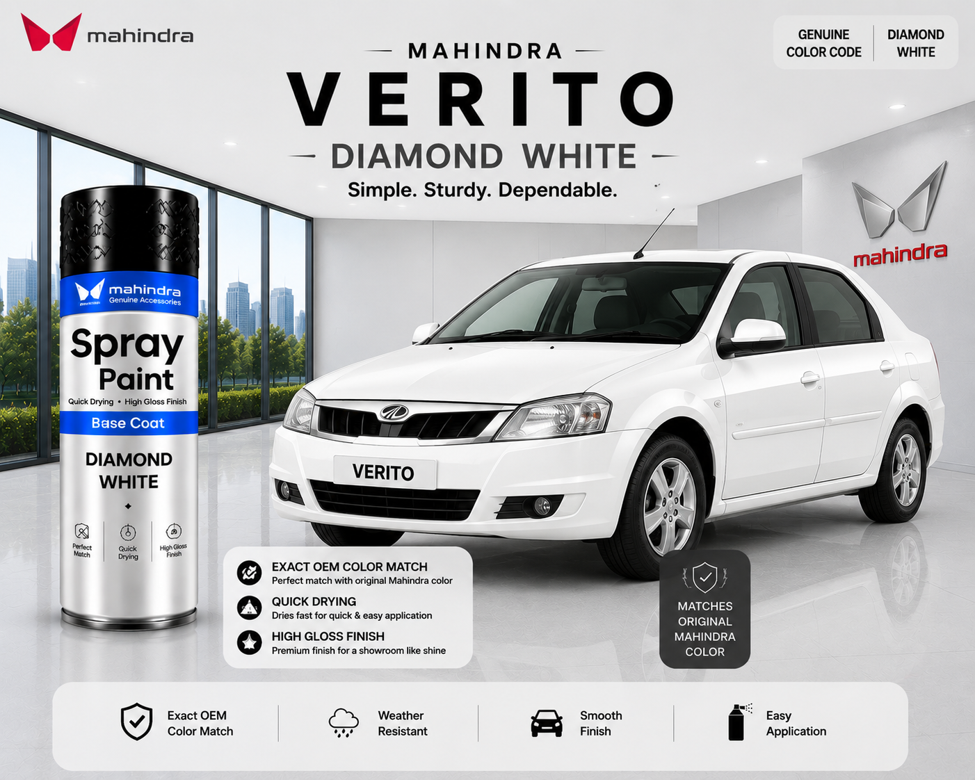 Mahindra Verito Diamond White perfect OEM Match