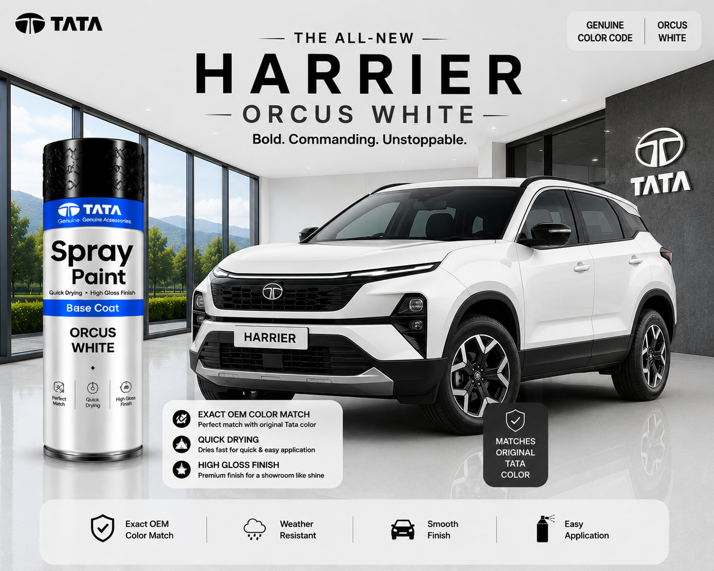 Tata Harrier Orcus White Touch Up Spray Paint – OEM Color Match