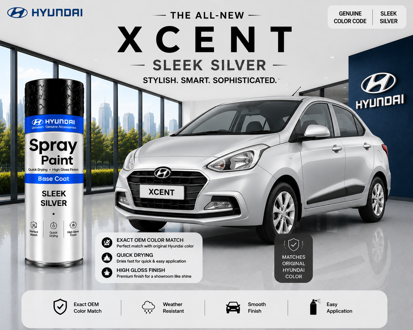 Hyundai Xcent Sleek Silver Touch Up Spray Paint – OEM Color Match