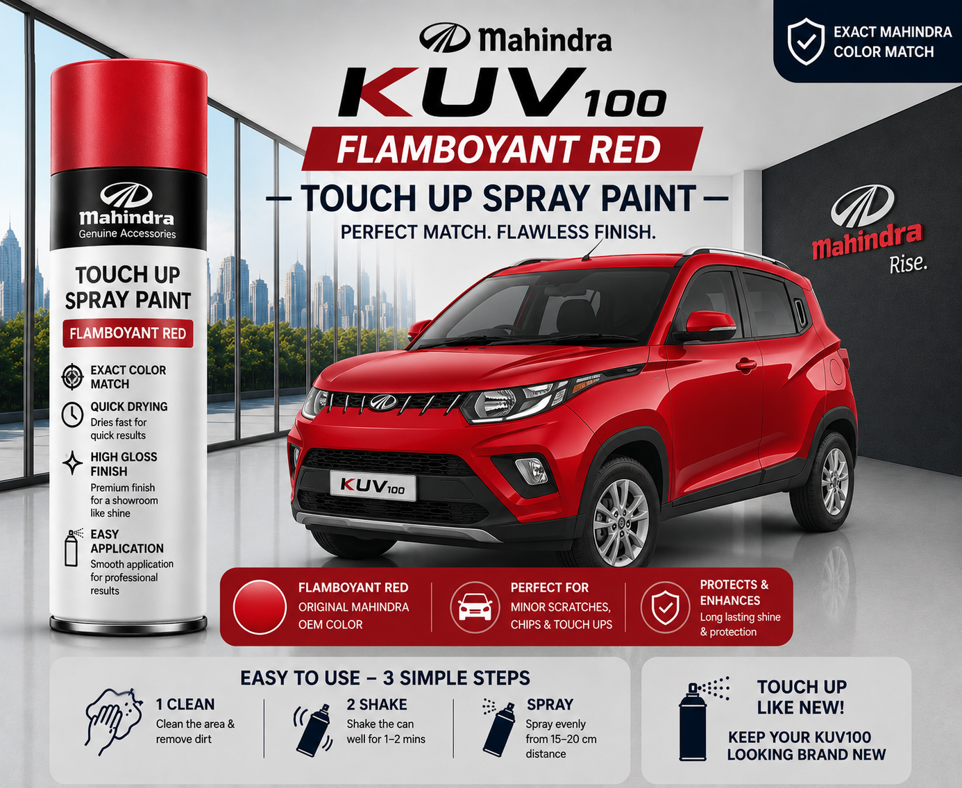 Mahindra KUV100 Flamboyant Red Touch Up Spray Paint – OEM Color Match