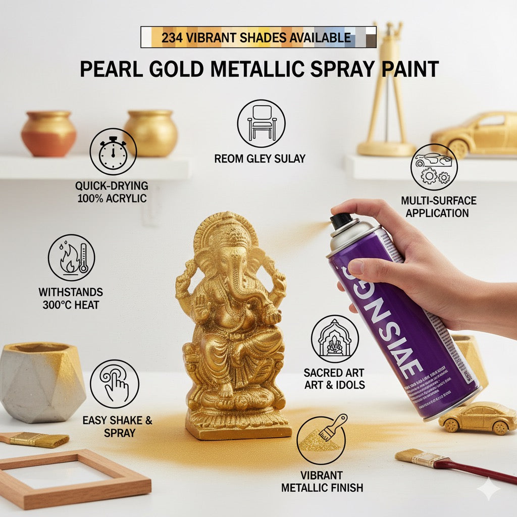 LIHA Gold Metallic Spray Paint – Quick Dry Acrylic Coating for Metal, Wood, Plastic & Automotive Parts (400ml)