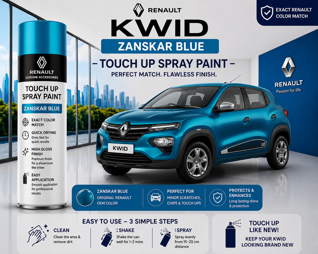 Renault Kwid Zanskar Blue Touch Up Spray Paint | OEM Automotive Aerosol Paint for Scratch Repair