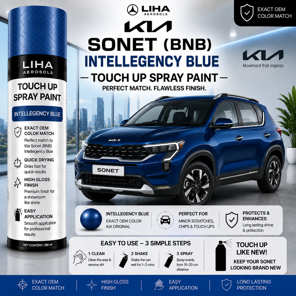 Kia Sonet (BNB) Intelligency Blue Touch Up Spray Paint – OEM Color Match | LIHA Aerosols 500ml