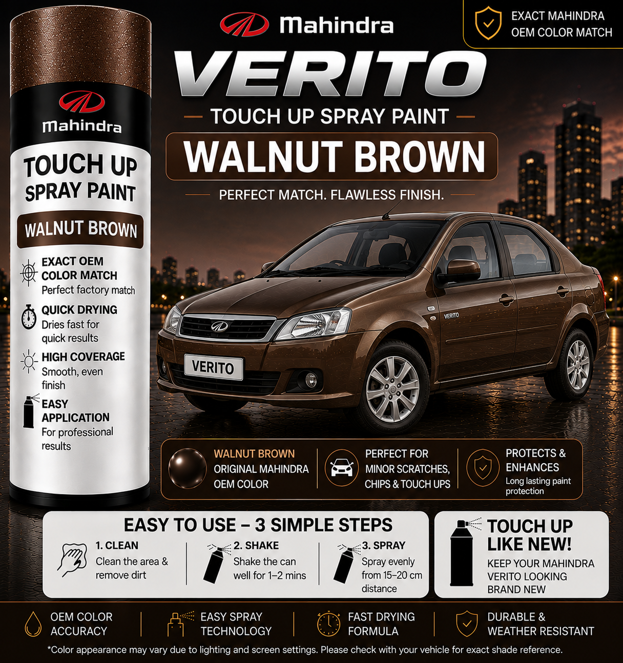 Mahindra Verito Walnut Brown Touch Up Spray Paint – OEM Color Match | LIHA Aerosols 500ml