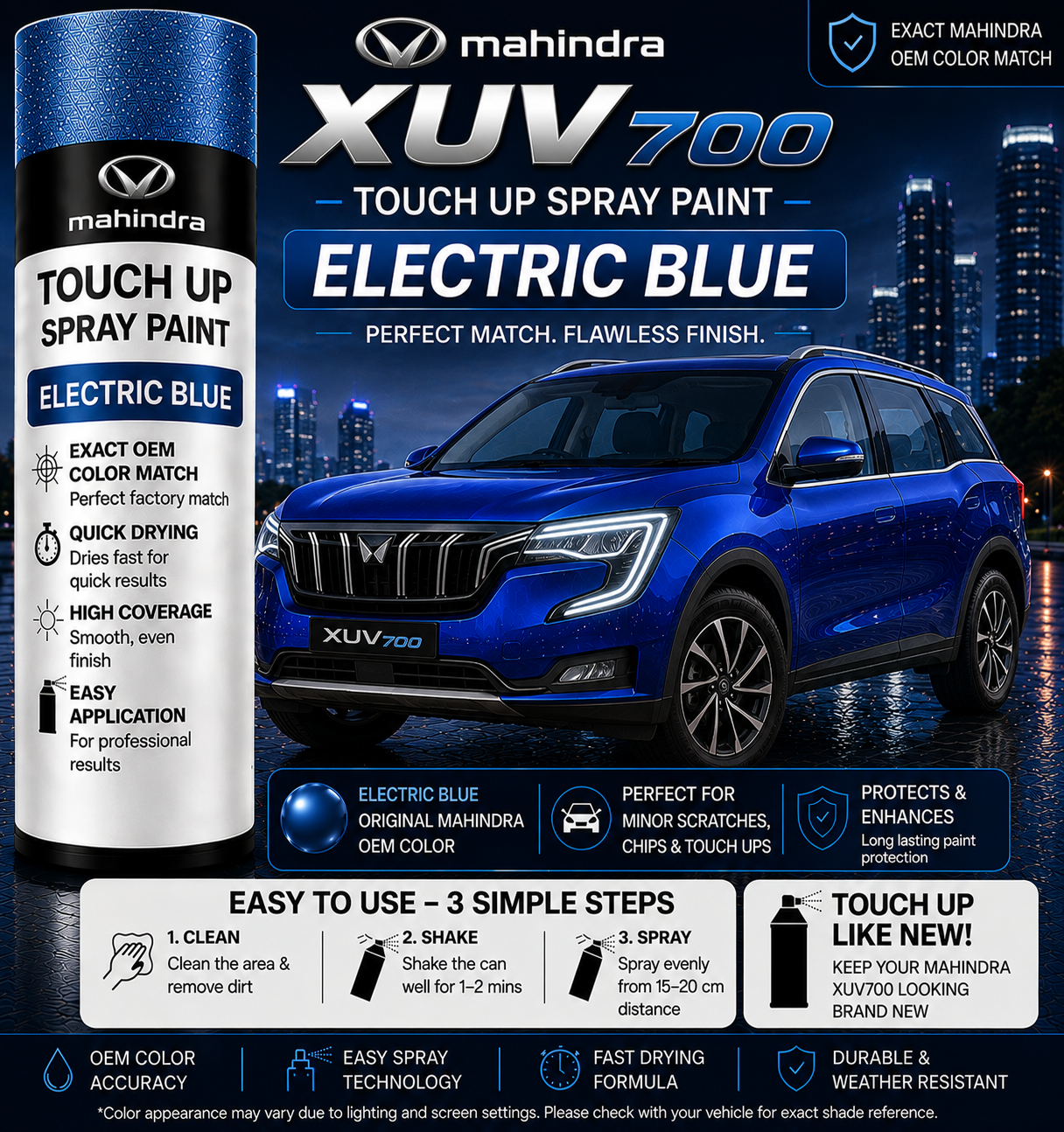 Mahindra XUV700 Electric Blue Touch Up Spray Paint – OEM Color Match | LIHA Aerosols 500ml