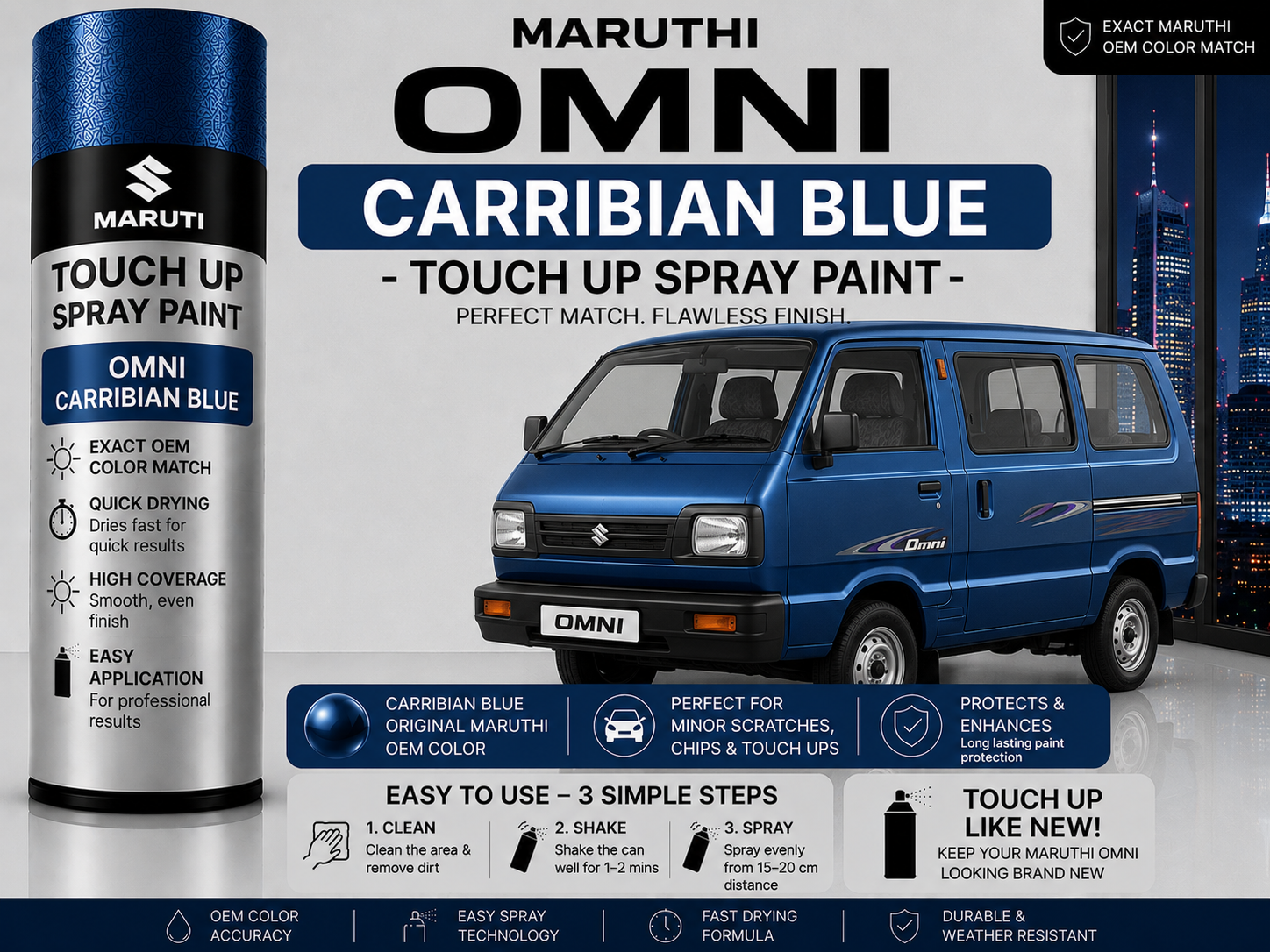 Maruti Suzuki Omni Caribbean Blue Touch Up Spray Paint – OEM Color Match | LIHA Aerosols 500ml