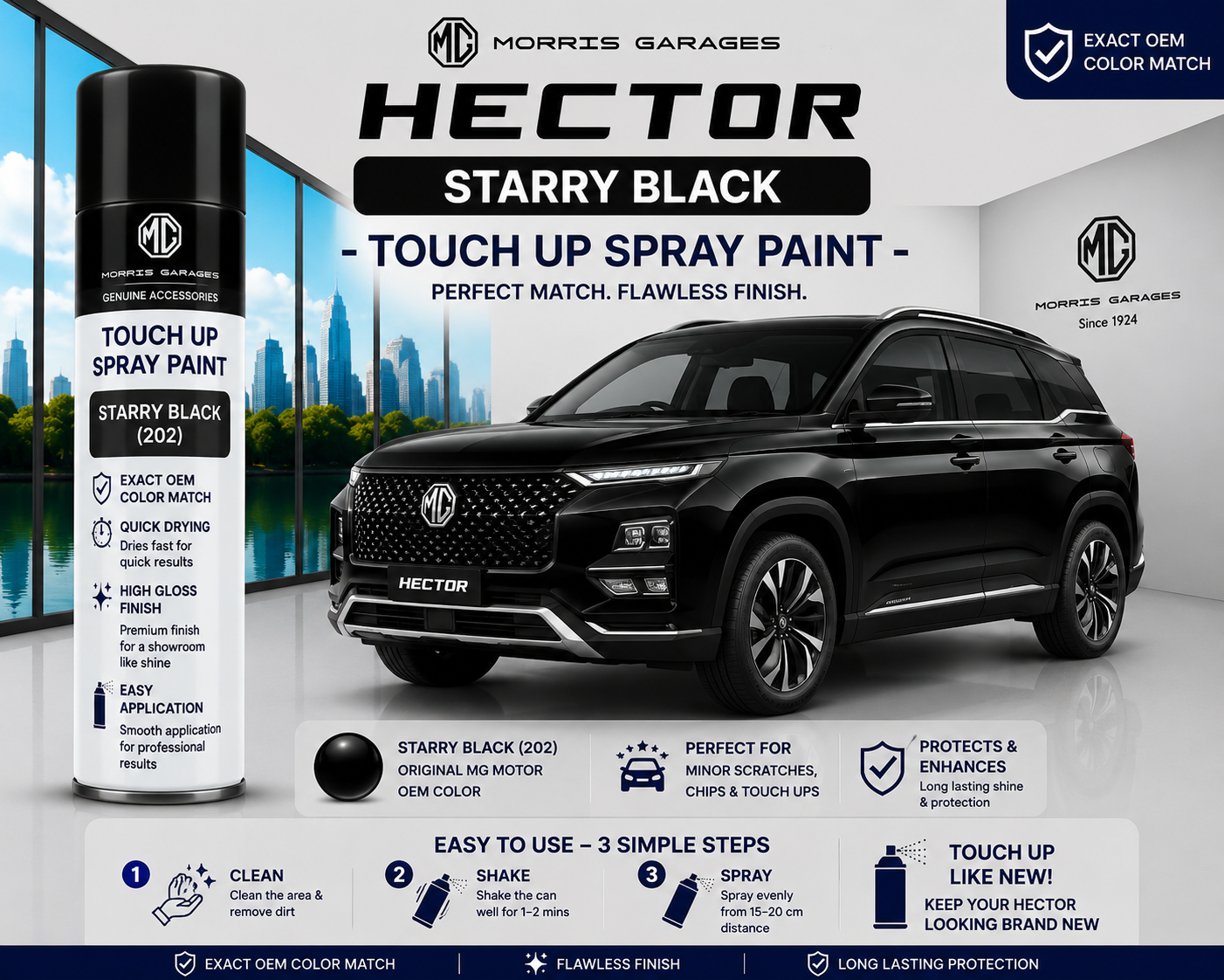 MG Hector Starry Black Touch Up Spray Paint | OEM Automotive Aerosol Paint for Scratch Repair