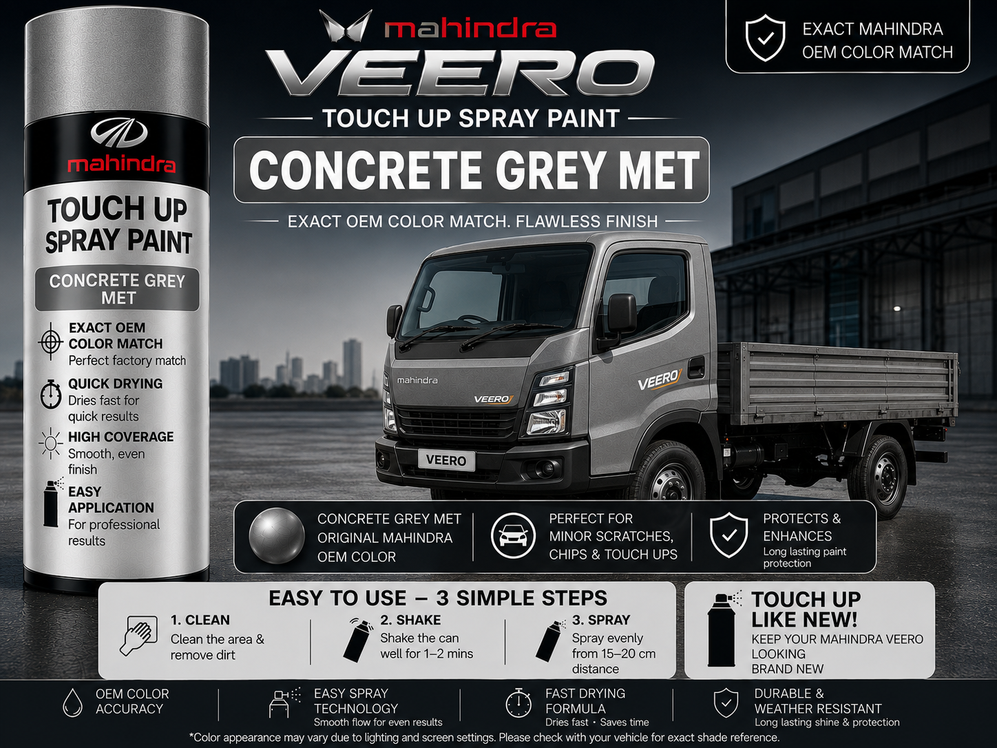 Mahindra Veero Concrete Grey Metallic Touch Up Spray Paint – OEM Color Match | LIHA Aerosols 500ml