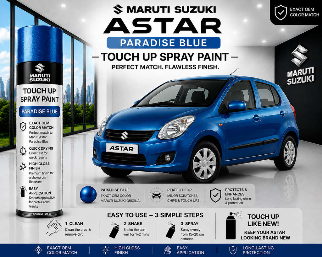 Maruti Suzuki A-Star Paradise Blue OEM Color Match Touch Up Spray Paint 500ml | LIHA Aerosols Automotive Paint