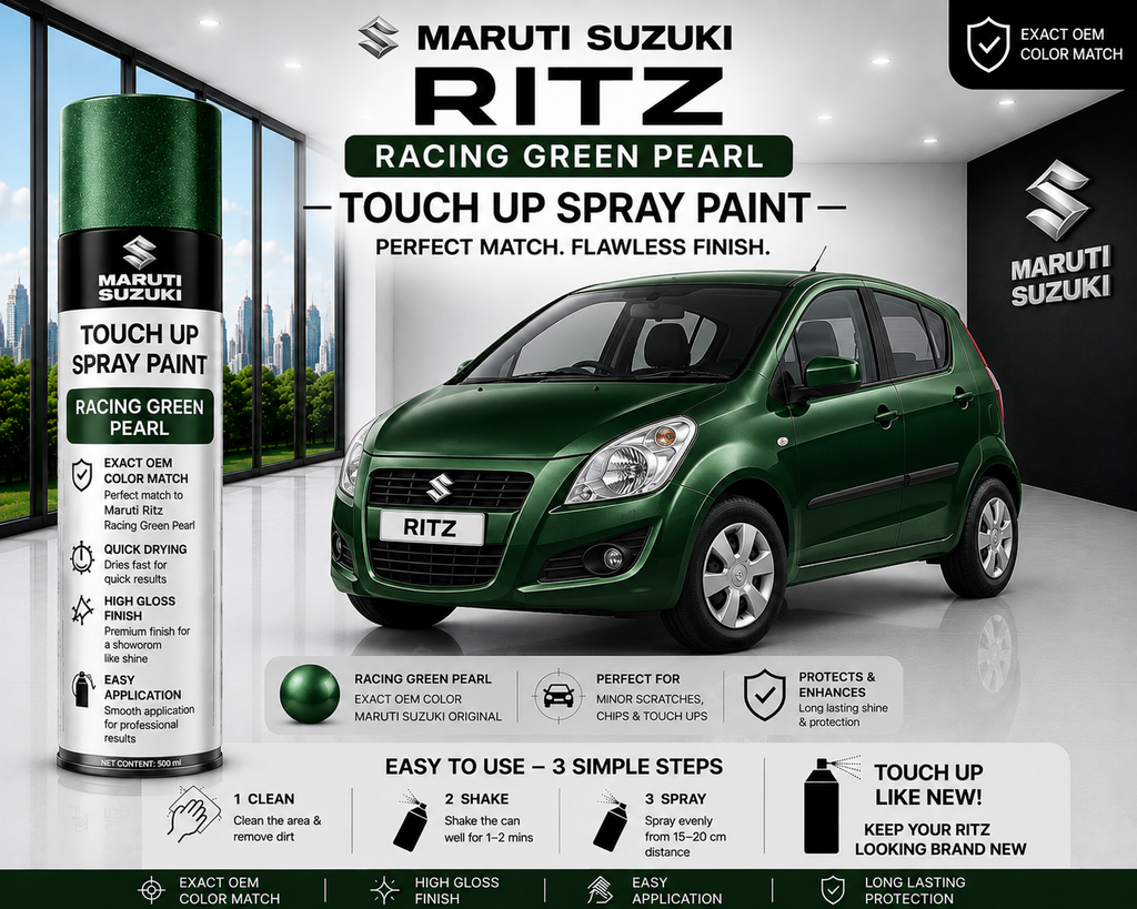 Maruti Suzuki Ritz Racing Green Pearl Touch Up Spray Paint – OEM Color Match | LIHA Aerosols 500ml