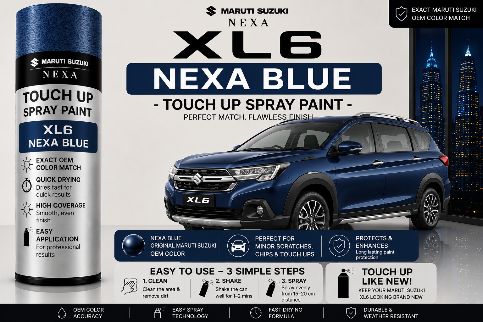 Maruti Suzuki XL6 Nexa Blue Touch Up Spray Paint – OEM Color Match | LIHA Aerosols 500ml