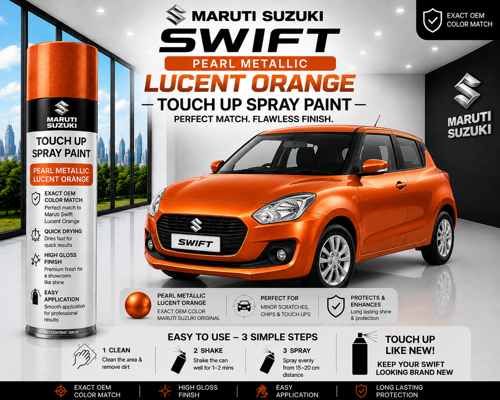 Maruti Suzuki Swift Pearl Metallic Lucent Orange OEM Color Match Touch Up Spray Paint 500ml | LIHA Aerosols Automotive Paint