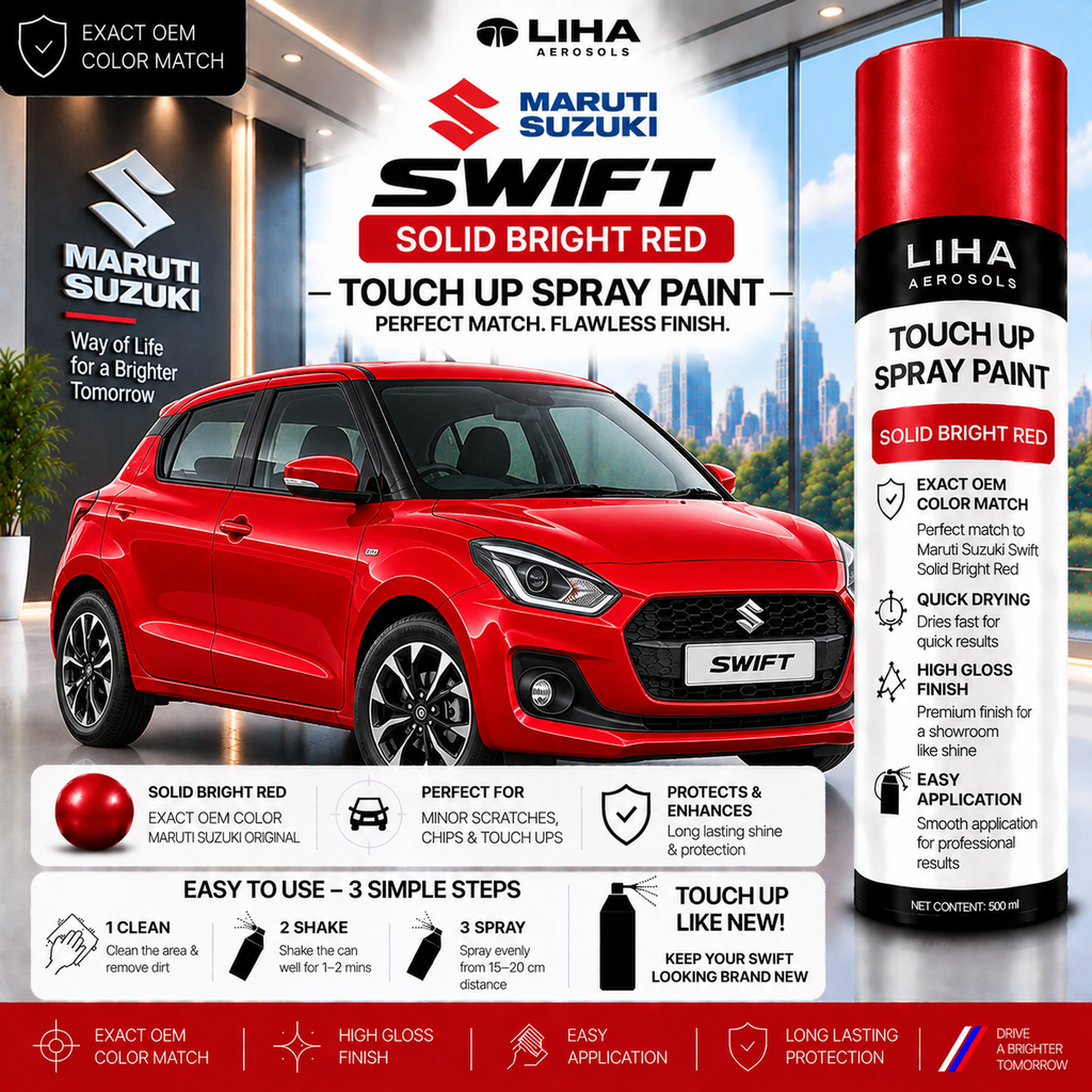 Maruti Swift Solid Bright Red Touch Up Spray Paint – OEM Color Match | LIHA Aerosols 500ml