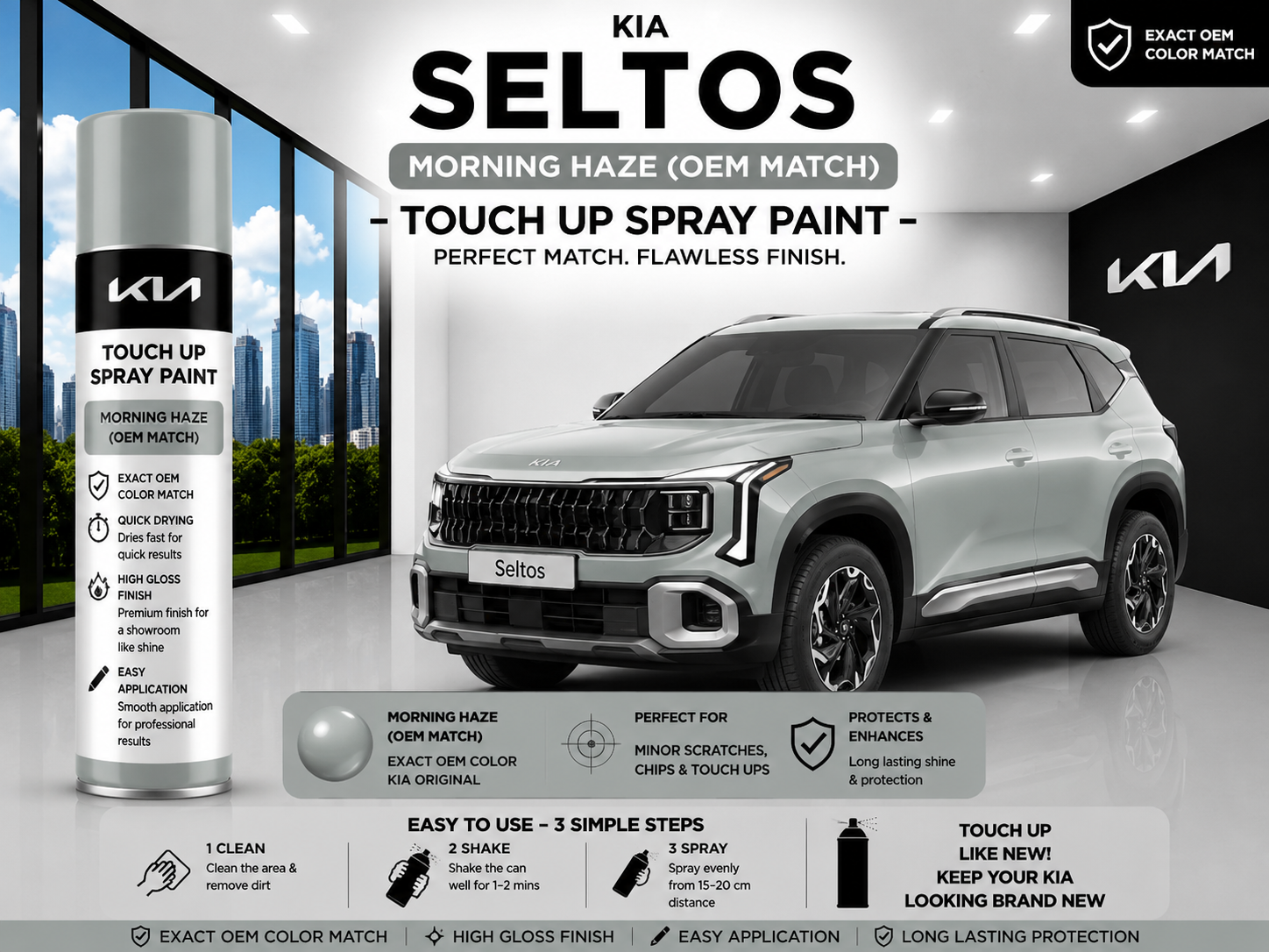 Kia Seltos Morning Haze Touch Up Spray Paint – OEM Color Match | LIHA Aerosols 500ml