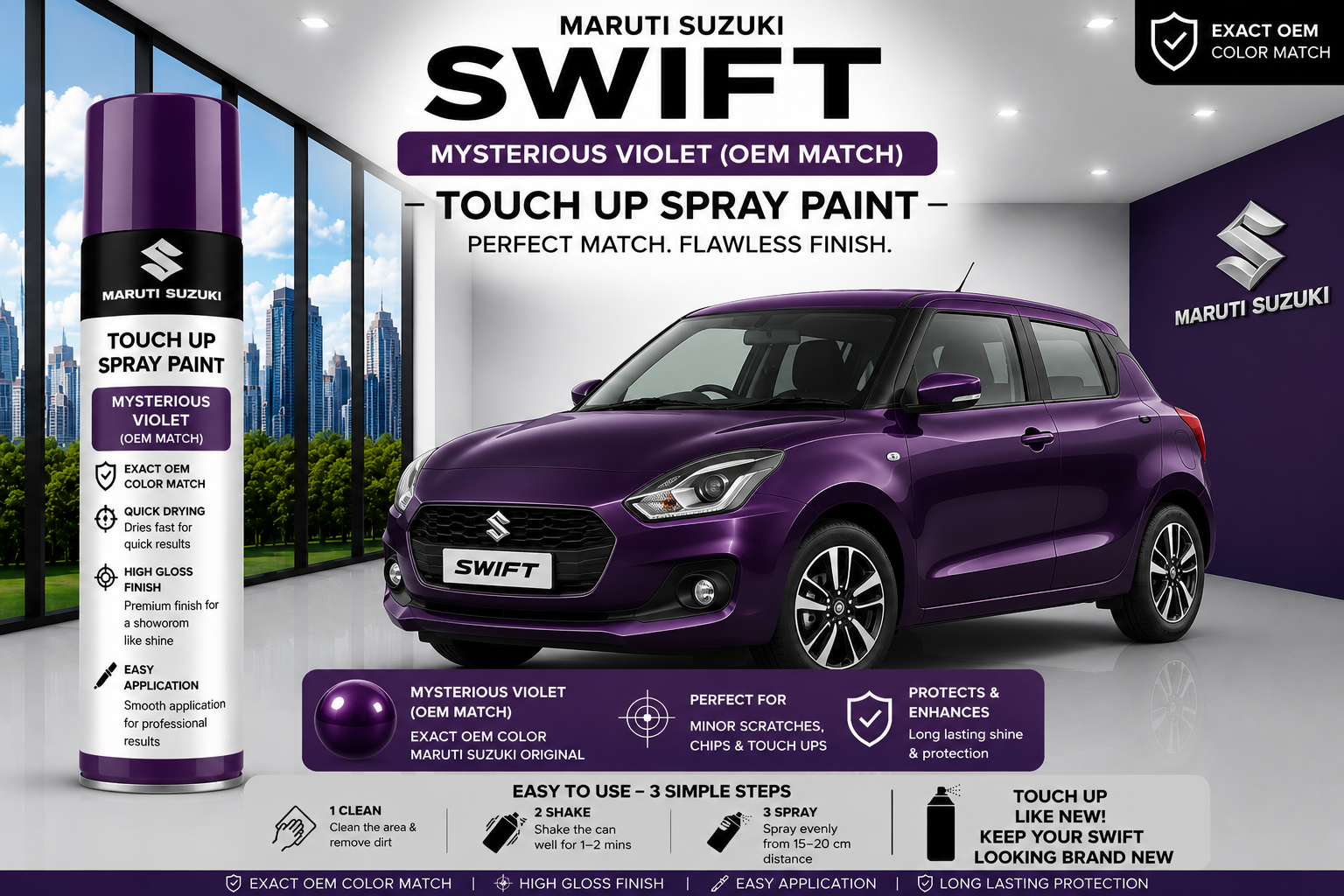 Maruti Suzuki Swift Mysterious Violet Touch Up Spray Paint – OEM Color Match | LIHA Aerosols 500ml