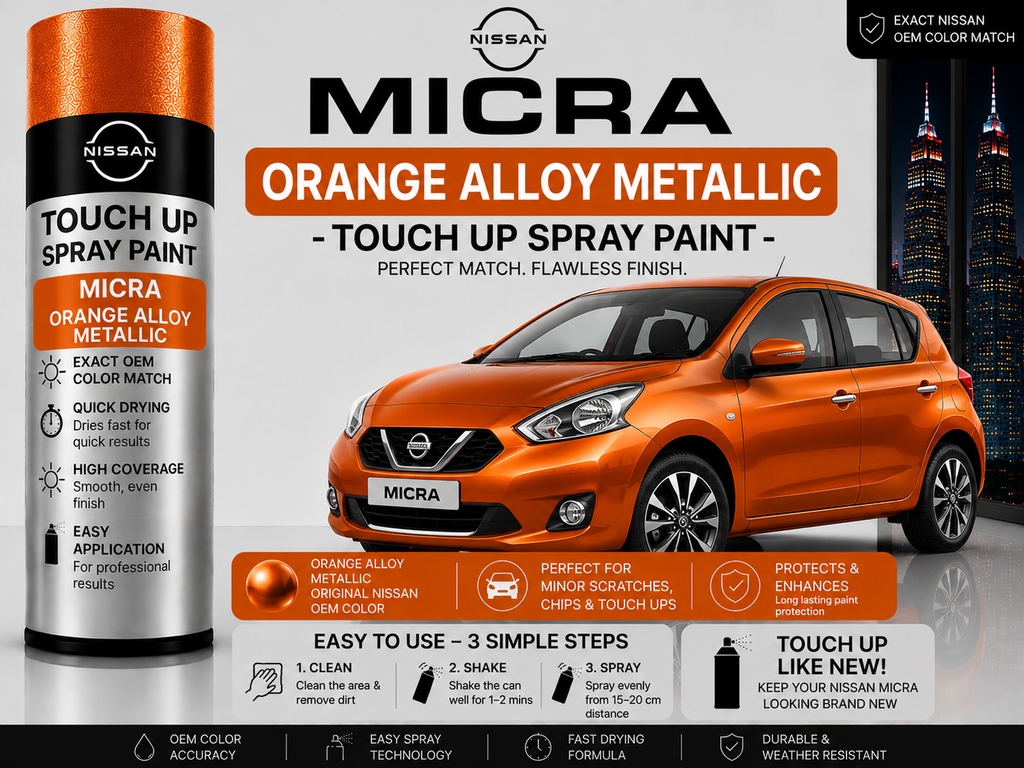 Nissan Micra Orange Alloy Metallic Touch Up Spray Paint – OEM Color Match | LIHA Aerosols 500ml