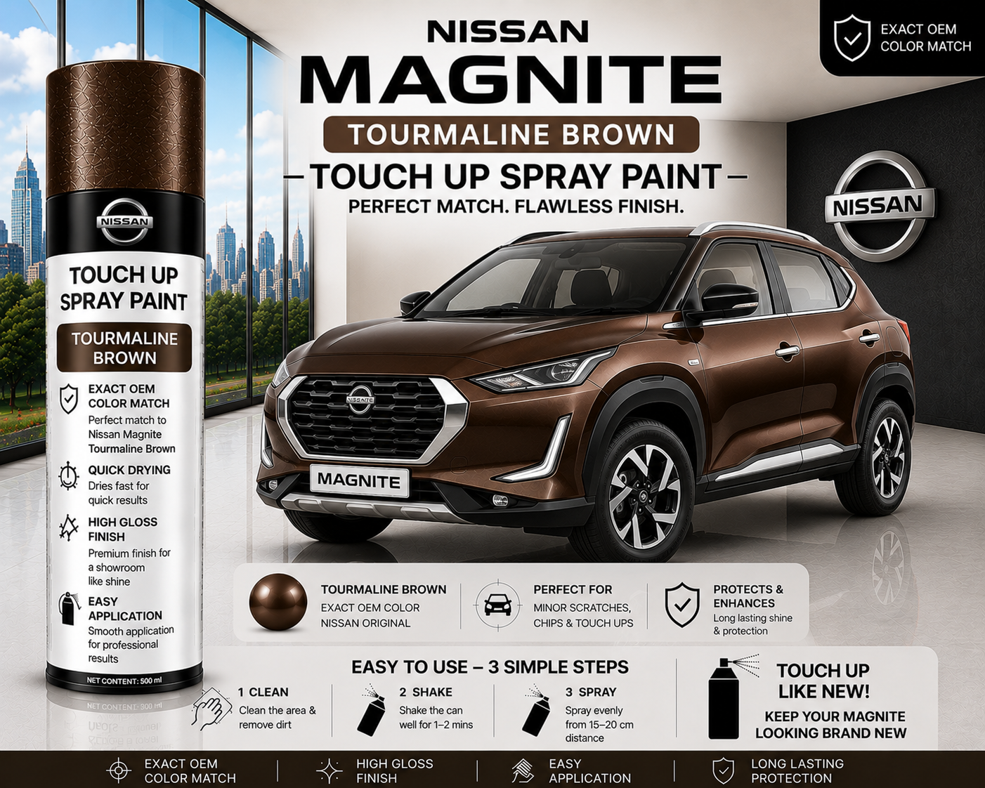 Nissan Magnite Tourmaline Brown Touch Up Spray Paint – OEM Color Match | LIHA Aerosols 500ml