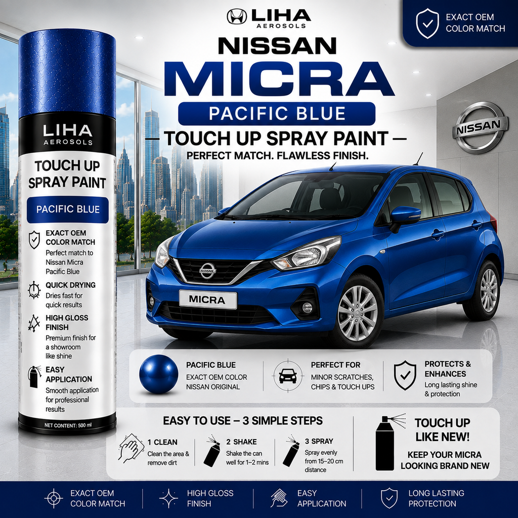 Nissan Micra Pacific Blue Touch Up Spray Paint – OEM Color Match | LIHA Aerosols 500ml
