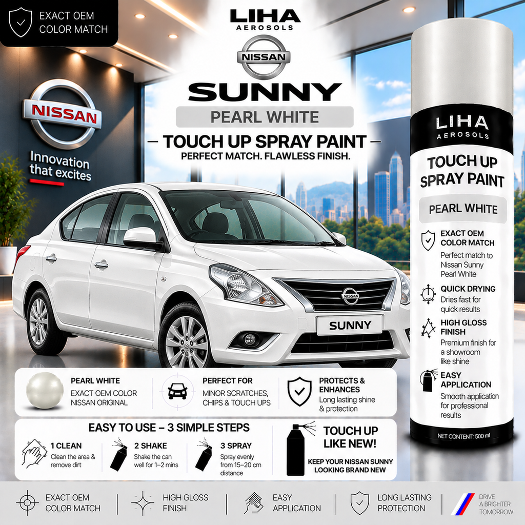 Nissan Sunny Pearl White Touch Up Spray Paint – OEM Color Match | LIHA Aerosols 500ml