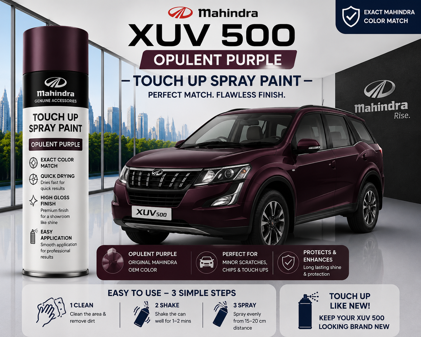 Mahindra XUV500 Opulent Purple Touch Up Spray Paint | OEM Automotive Aerosol Paint for Scratch Repair