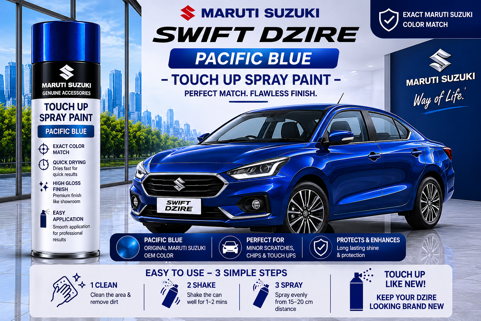 Maruti Suzuki Swift Pacific Blue Touch Up Spray Paint – OEM Color Match