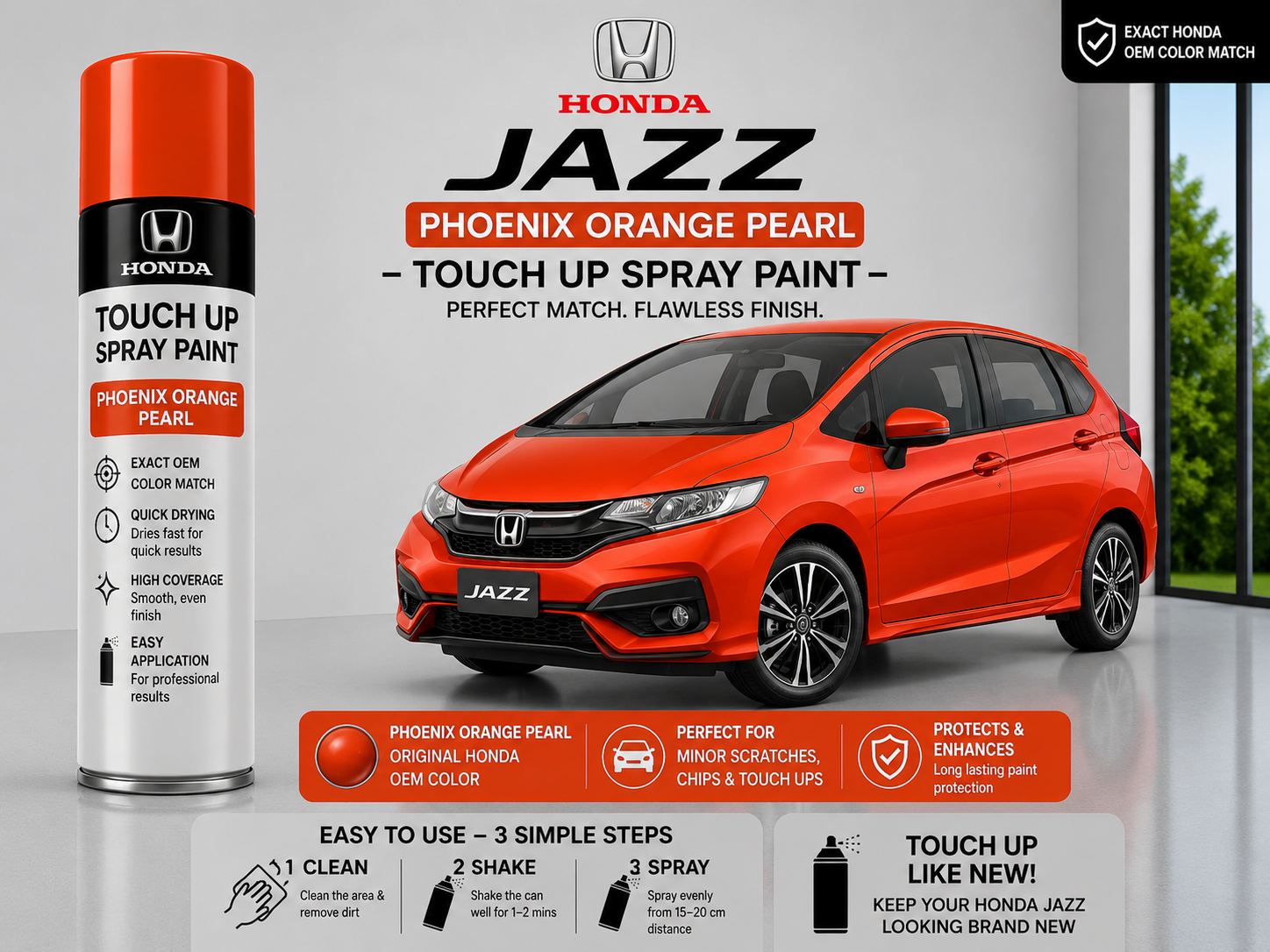 Honda Jazz Phoenix Orange Pearl Touch Up Spray Paint – OEM Color Match | LIHA Aerosols 500ml