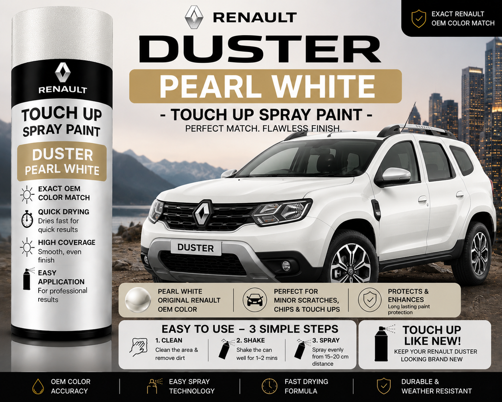 Renault Duster Pearl White Touch Up Spray Paint – OEM Color Match | LIHA Aerosols 500ml