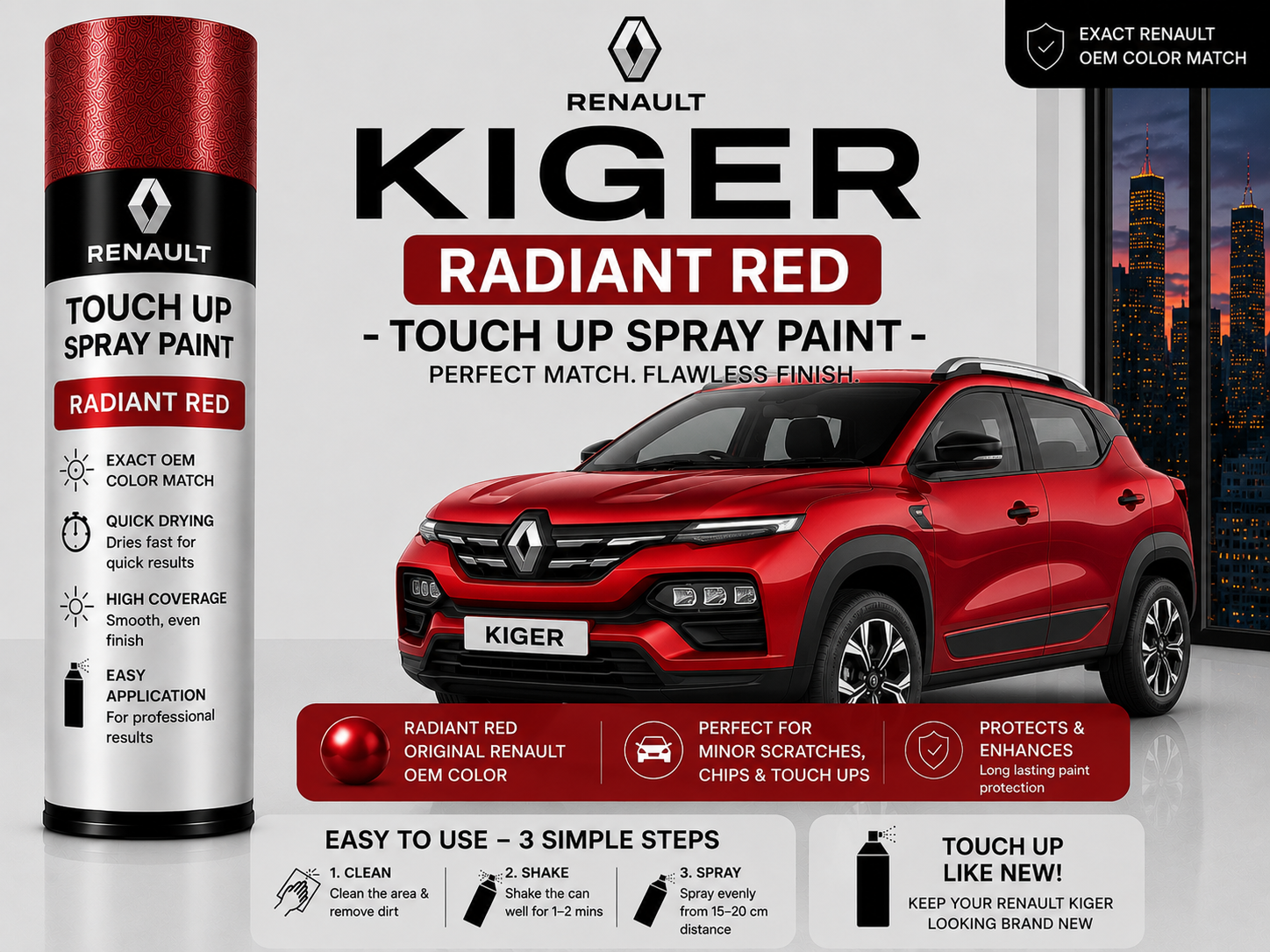 Renault Kiger Radiant Red Touch Up Spray Paint – OEM Color Match | LIHA Aerosols 500ml