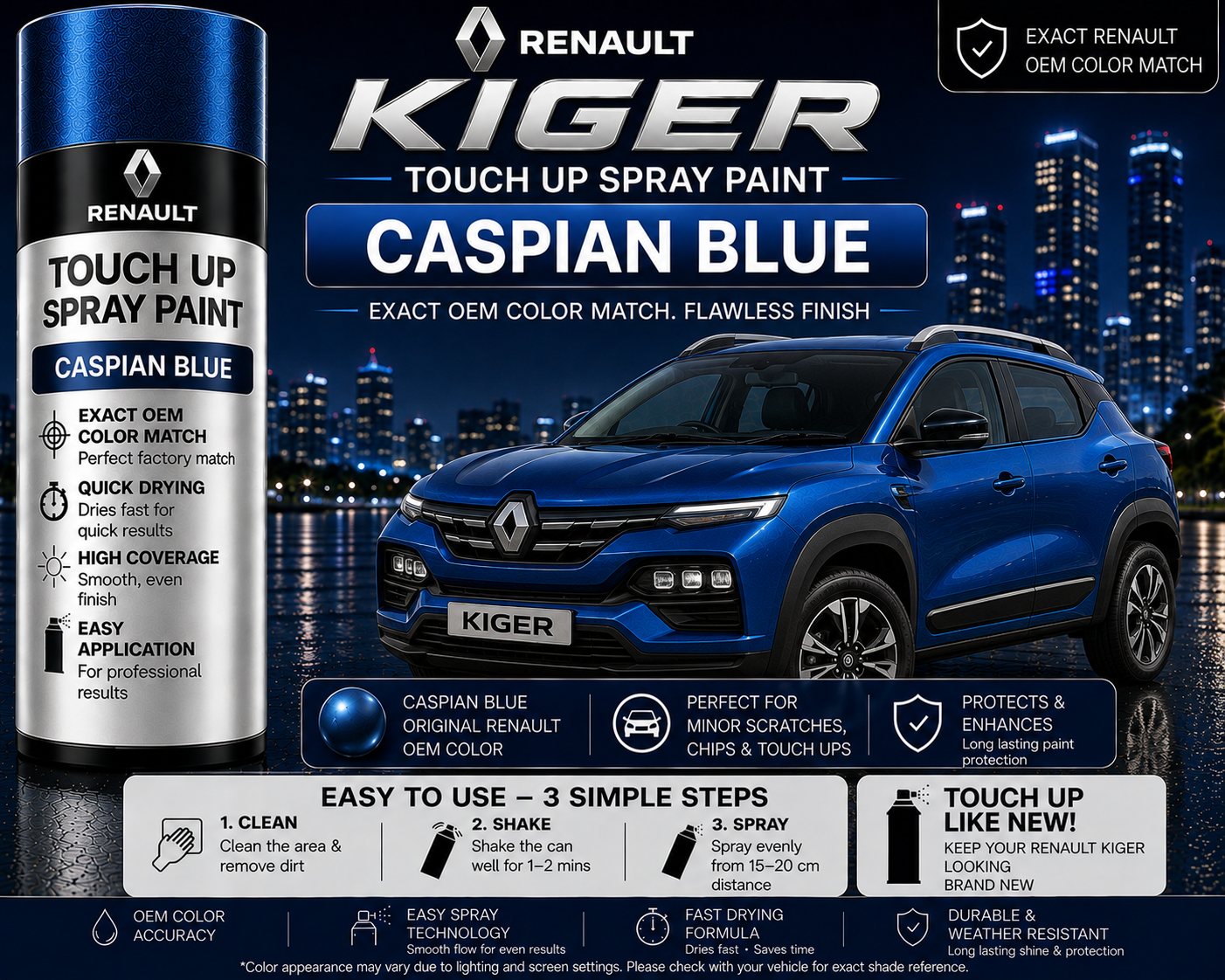 Renault Kiger Caspian Blue Touch Up Spray Paint – OEM Color Match | LIHA Aerosols 500ml