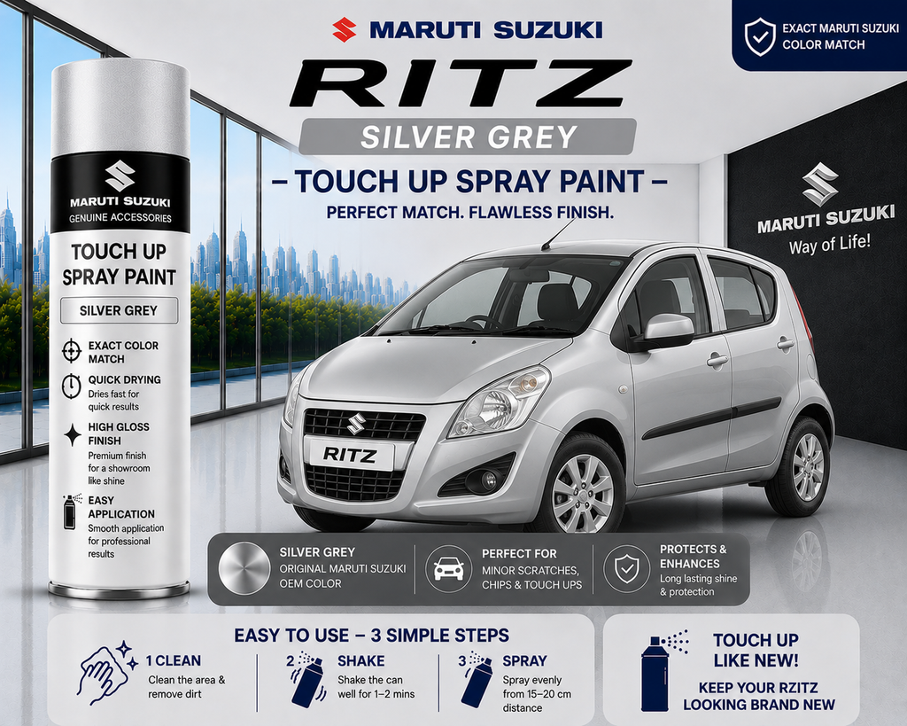 Maruti Suzuki Ritz Silver Grey Touch Up Spray Paint | OEM Automotive Aerosol Paint for Scratch Repair