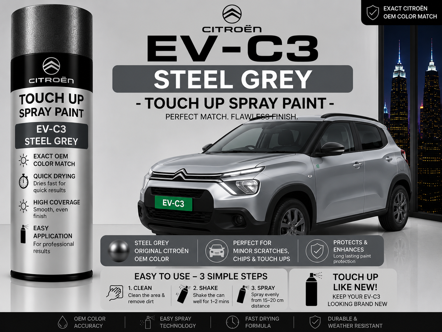Citroën ë-C3 EV Steel Grey Touch Up Spray Paint – OEM Color Match | LIHA Aerosols 500ml