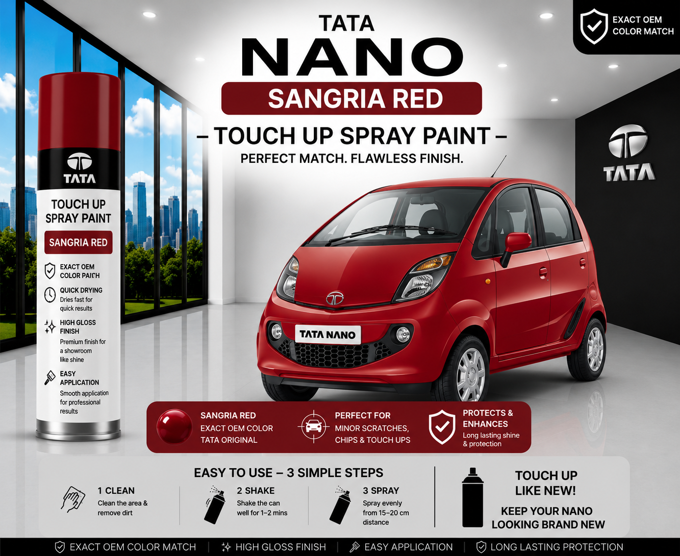Tata Nano Sangria Red Touch Up Spray Paint – OEM Color Match | LIHA Aerosols 500ml