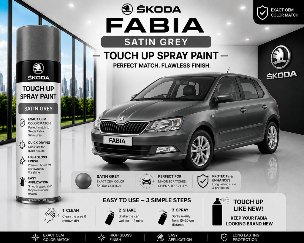 Skoda Fabia Satin Grey Touch Up Spray Paint – OEM Color Match | LIHA Aerosols 500ml