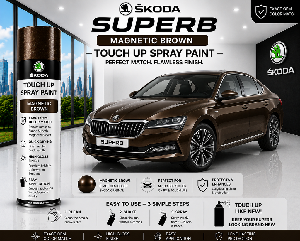 Skoda Superb Magnetic Brown Touch Up Spray Paint – OEM Color Match | LIHA Aerosols 500ml