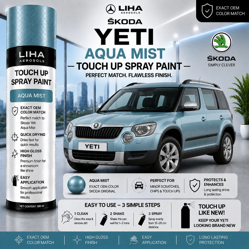 Skoda Yeti Aqua Mist Touch Up Spray Paint – OEM Color Match | LIHA Aerosols 500ml