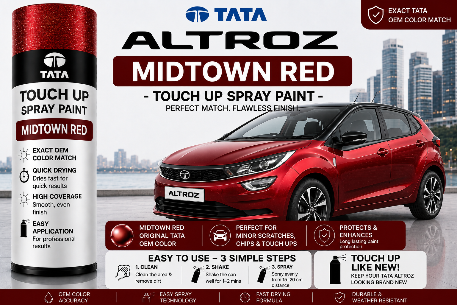 Tata Altroz Midtown Red Touch Up Spray Paint – OEM Color Match | LIHA Aerosols 500ml