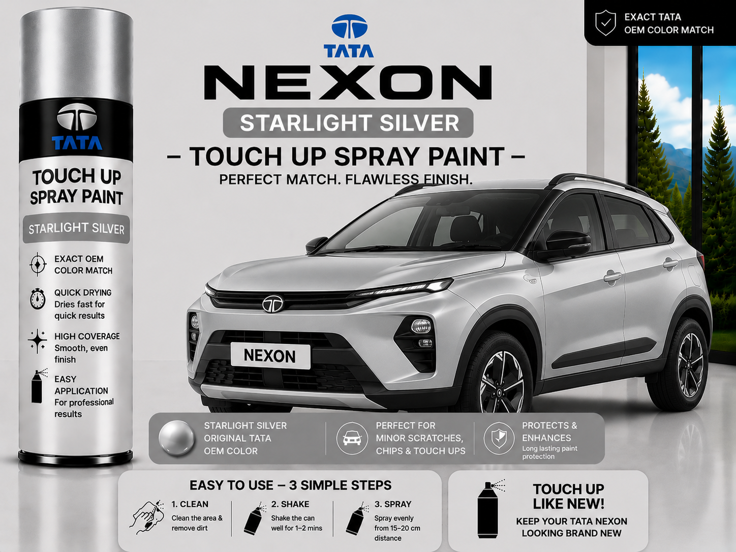 Tata Nexon Starlight Silver Touch Up Spray Paint – OEM Color Match | LIHA Aerosols 500ml