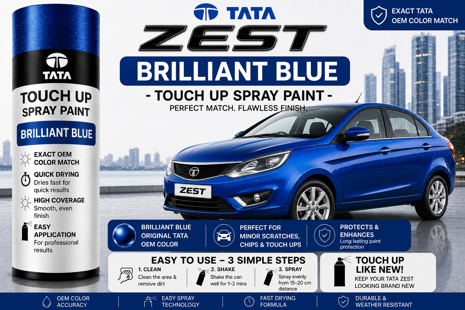 Tata Zest Brilliant Blue Touch Up Spray Paint – OEM Color Match | LIHA Aerosols 500ml