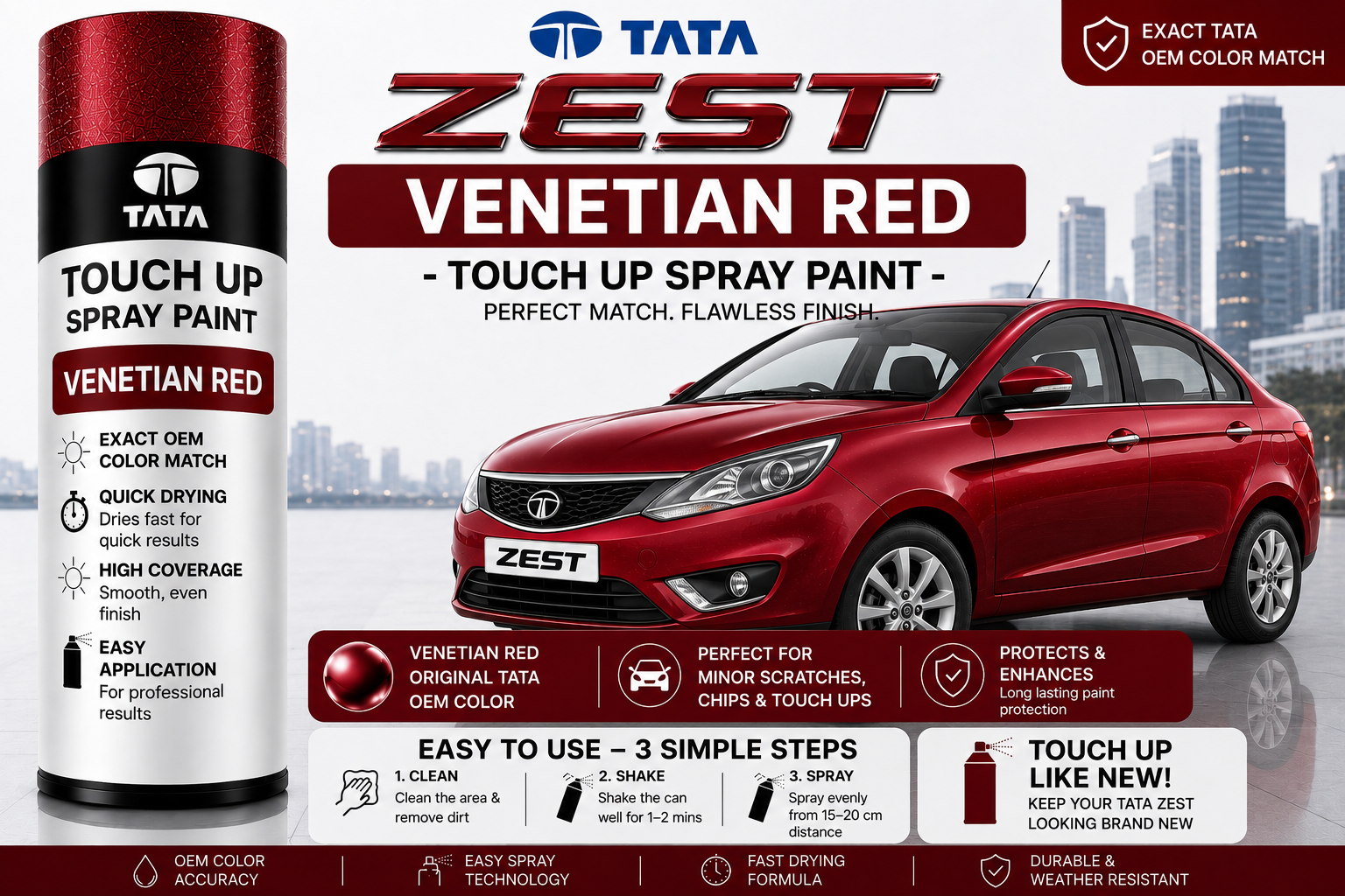 Tata Zest Venetian Red Touch Up Spray Paint – OEM Color Match | LIHA Aerosols 500ml