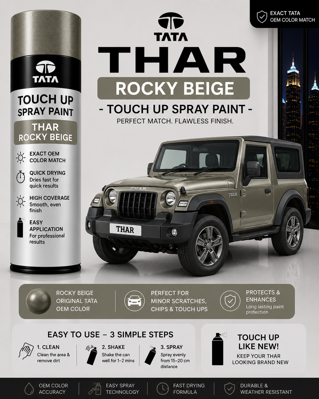 Mahindra Thar Rocky Beige Touch Up Spray Paint – OEM Color Match | LIHA Aerosols 500ml