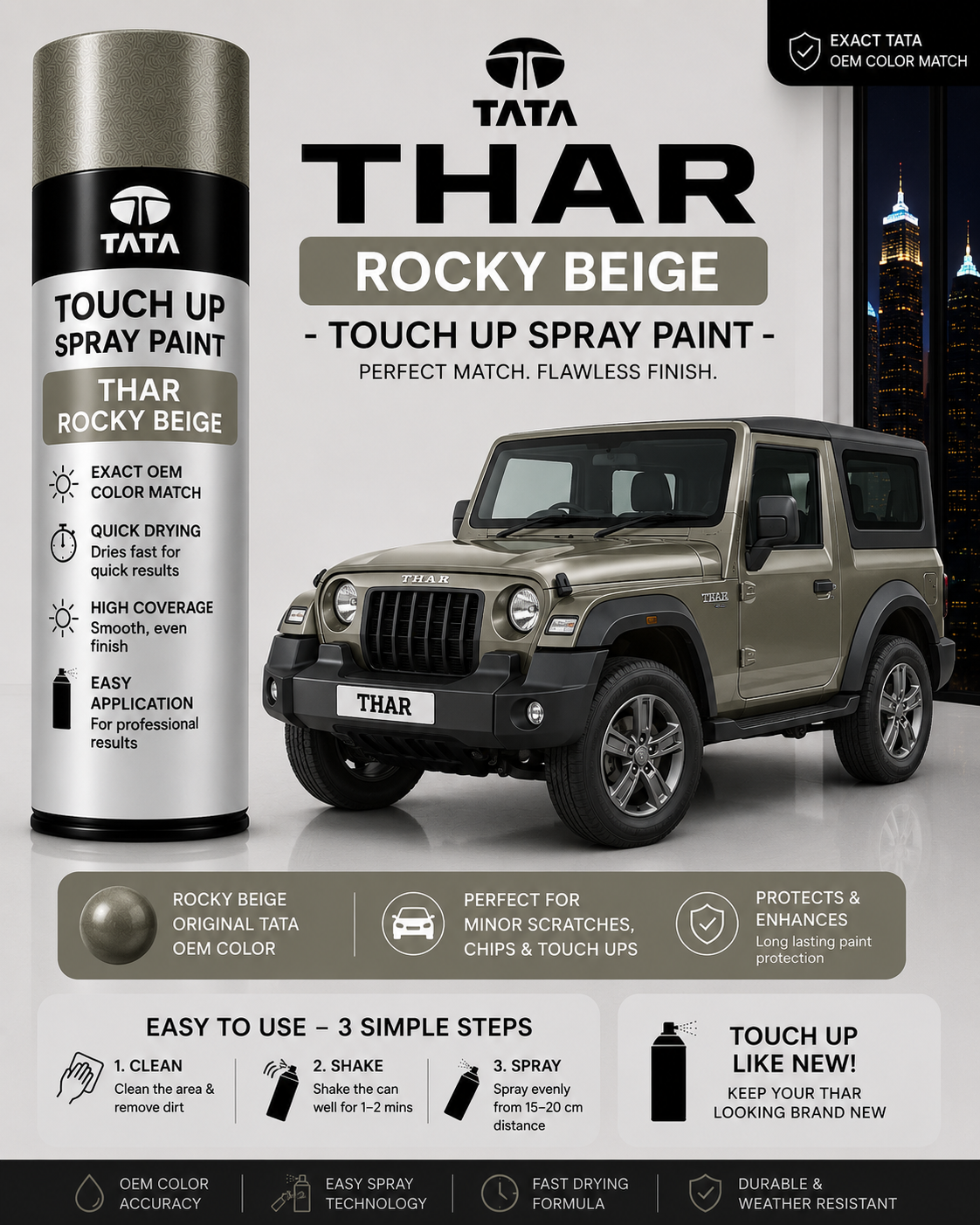 Mahindra Thar Rocky Beige Touch Up Spray Paint – OEM Color Match | LIHA Aerosols 500ml