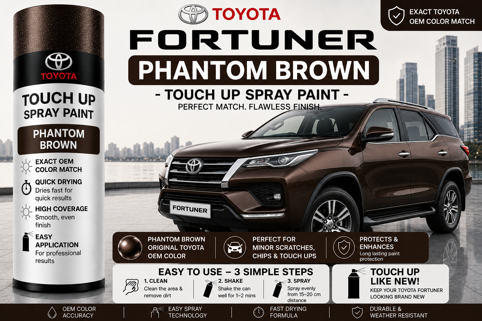 Toyota Fortuner Phantom Brown Touch Up Spray Paint – OEM Color Match | LIHA Aerosols 500ml